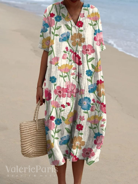 Luchtige dames midi jurk met bloemenprint, comfortabel en stijlvol voor de zomer.