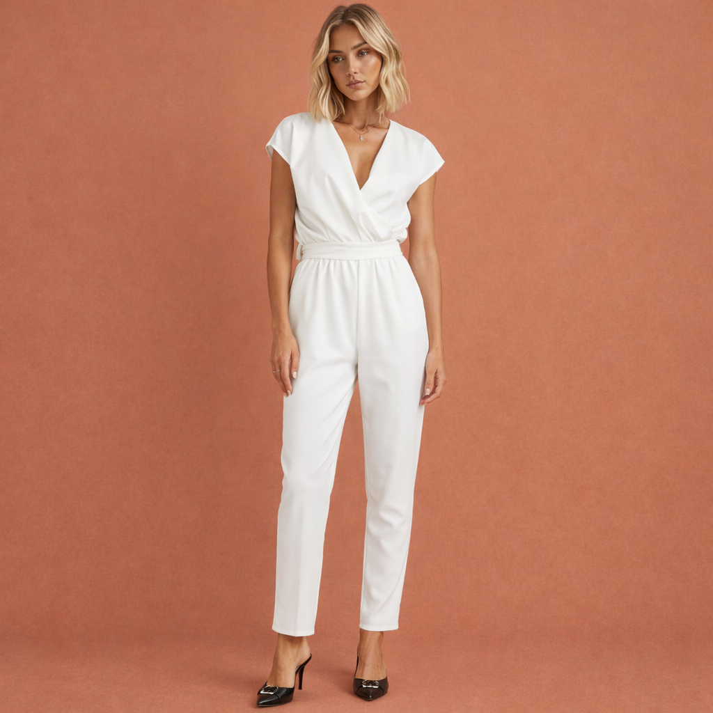 Casual witte dames zomer jumpsuit. Een luchtig en comfortabel eendelig pak voor warme dagen.