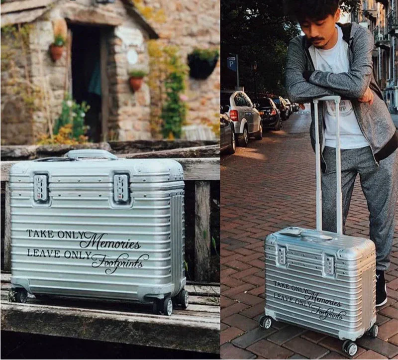 Duurzame hardcase reiskoffer van aluminium-magnesium met TSA slot en spinnerwielen.