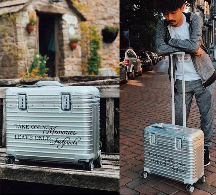 Duurzame hardcase reiskoffer van aluminium-magnesium met TSA slot en spinnerwielen.