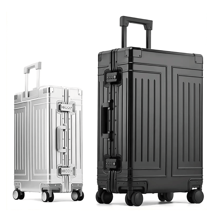 Veilige aluminium hardcase reiskoffer met dubbel TSA slot, perfect voor waardevolle bagage.