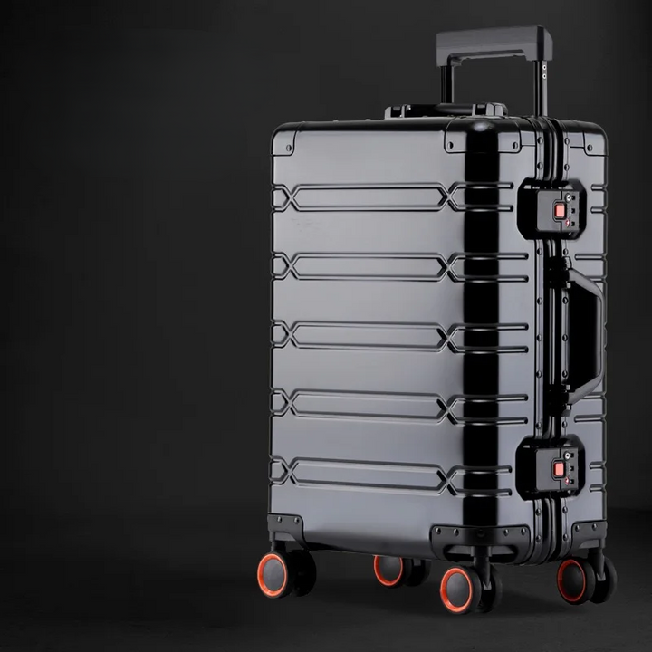 Stijlvolle aluminium-magnesium reiskoffer met glanzende afwerking, perfect voor luxe reizen en langdurig gebruik.