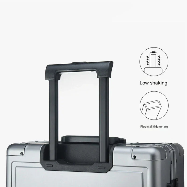 Pristina: een luxe, duurzame aluminium reiskoffer met hardshell en TSA slot. Ideale reisbagage.