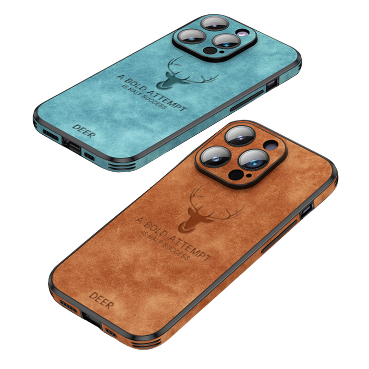 Luxe bruin leren iPhone hoesje met stijlvolle schokbescherming, een premium accessoire.