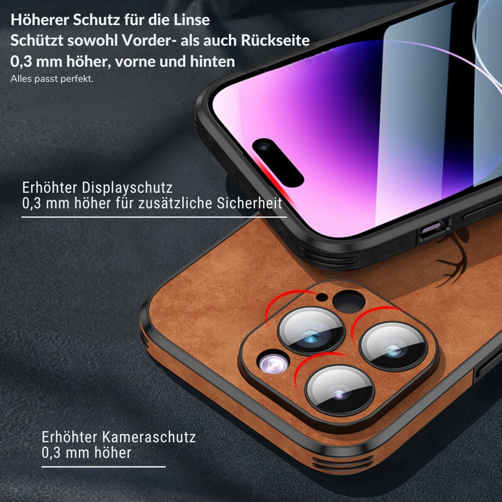 Schokbestendig groen leren iPhone hoesje, een duurzaam en stijlvol accessoire.