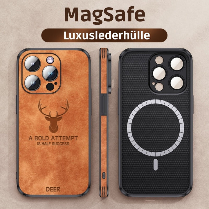 Premium zwart leren iPhone hoesje met schokbescherming, voor optimale veiligheid.