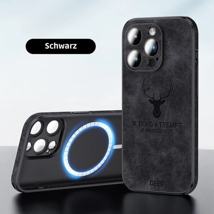Stijlvol blauw leren telefoonhoesje, schokabsorberend en met perfecte pasvorm.