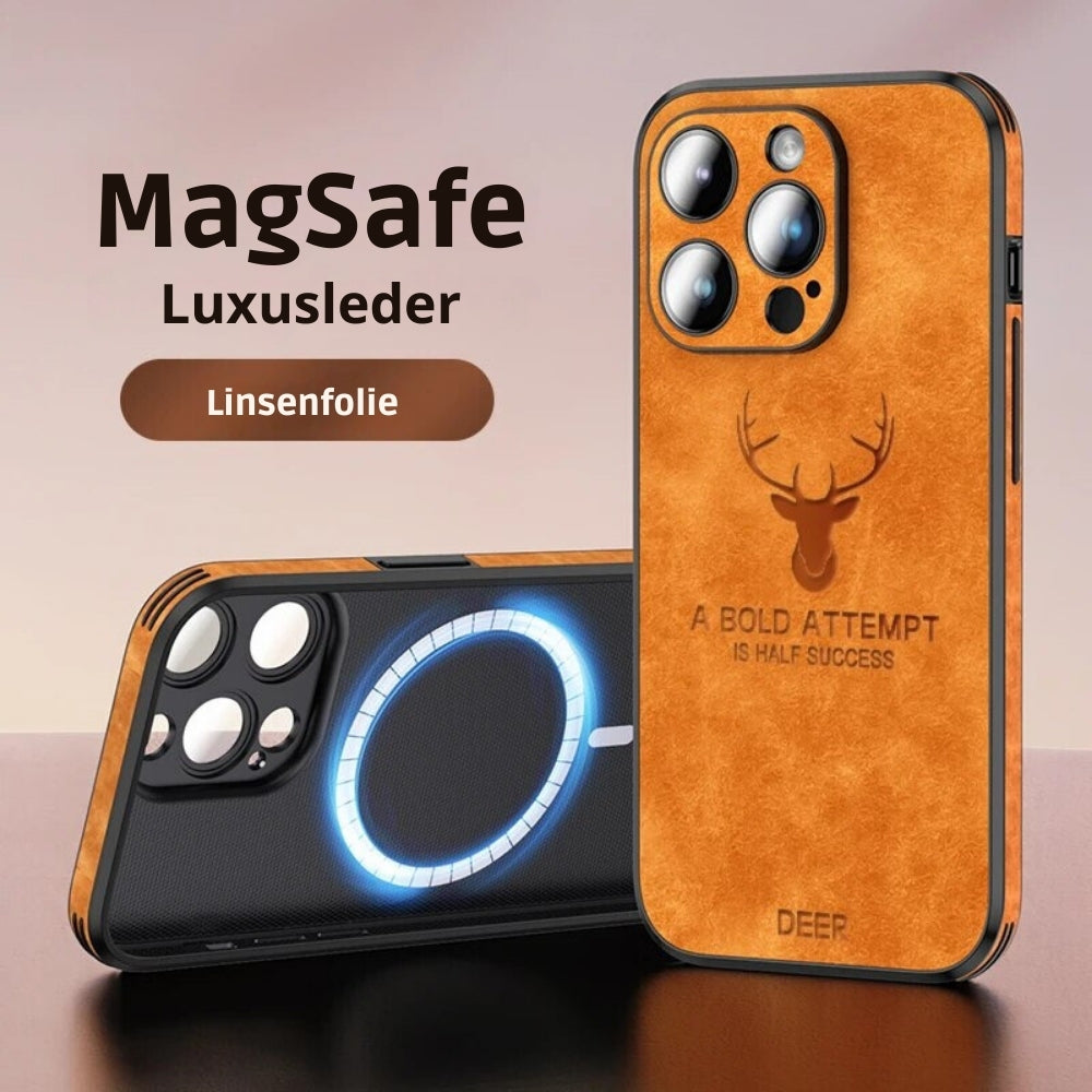 Groen premium leren iPhone hoesje, voor maximale schokabsorptie.