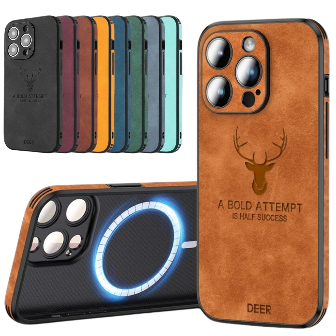 Stijlvol blauw leren telefoonhoesje voor iPhone, schokbestendig en elegant.