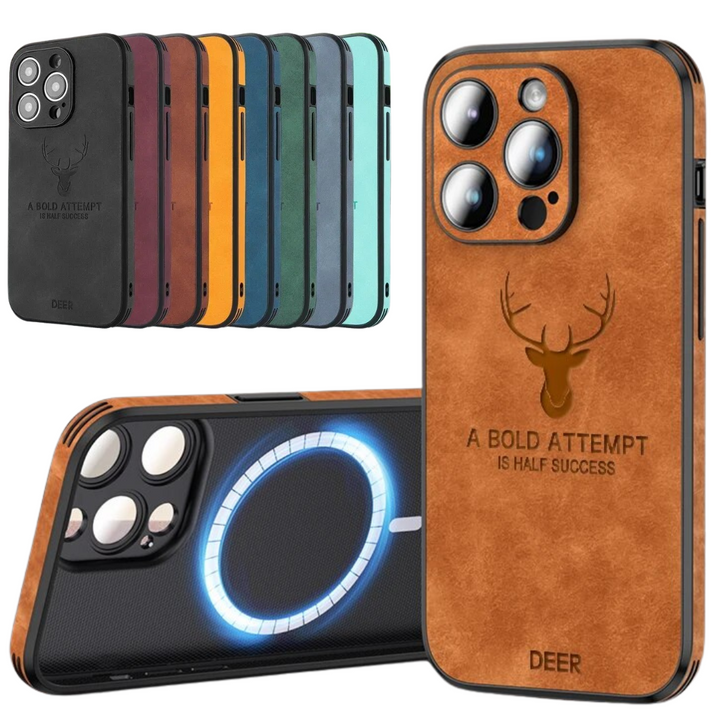 Stijlvol blauw leren telefoonhoesje voor iPhone, schokbestendig en elegant.