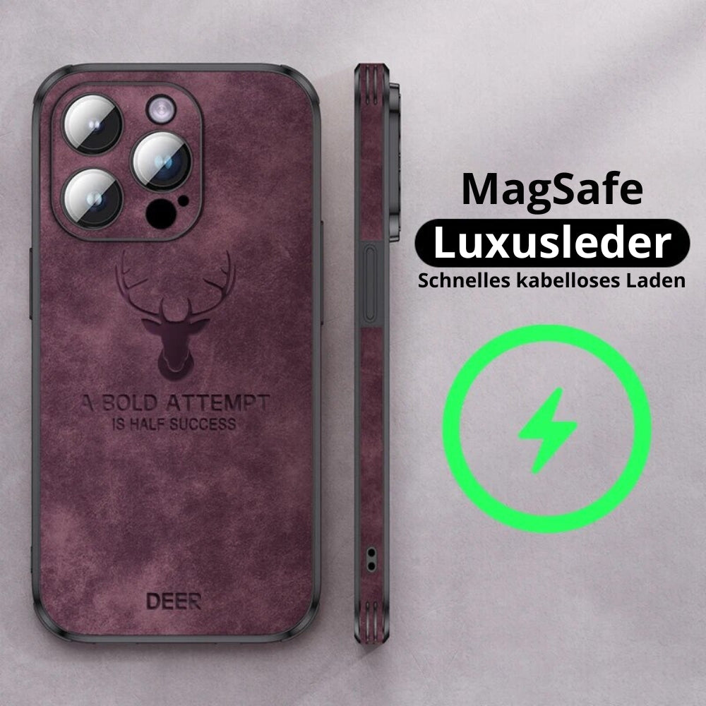 Zwart leren iPhone telefoonhoesje, luxe bescherming voor uw waardevolle apparaat.