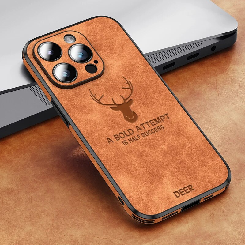 Zwart leren hoesje voor iPhone, combineert luxe met extreme schokbescherming.