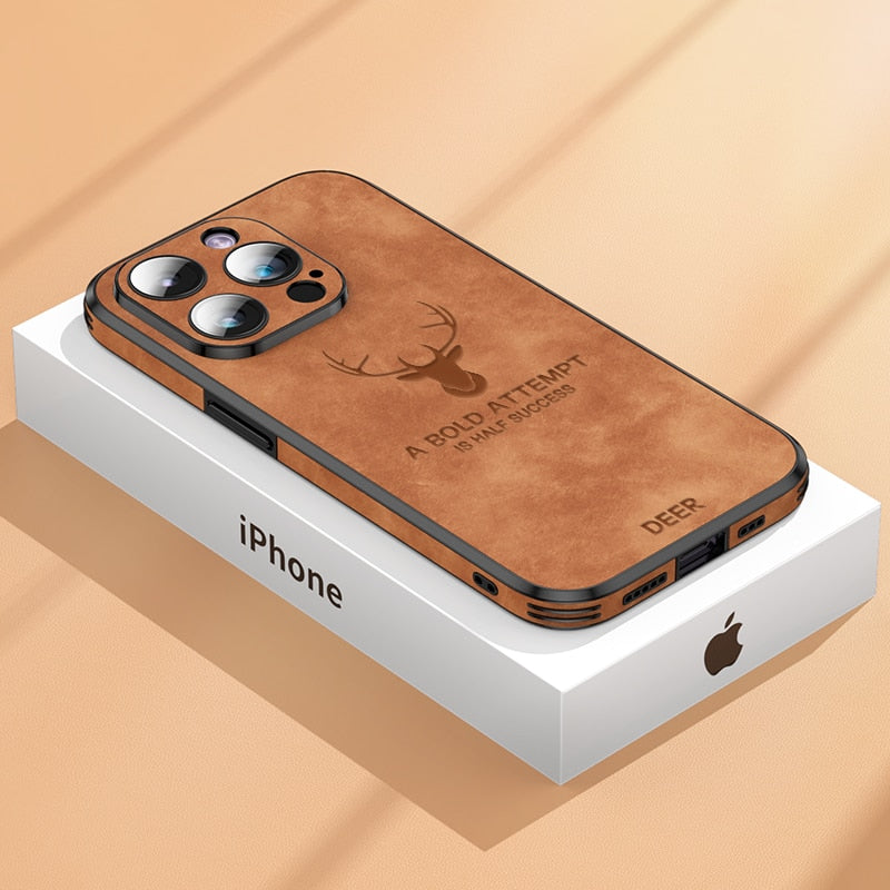 Zwart leren iPhone hoesje, premium bescherming met luxe uitstraling.