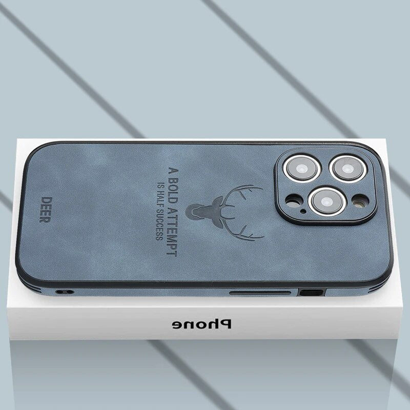 Blauw leren iPhone hoesje, van topkwaliteit, biedt uitzonderlijke schokbescherming.