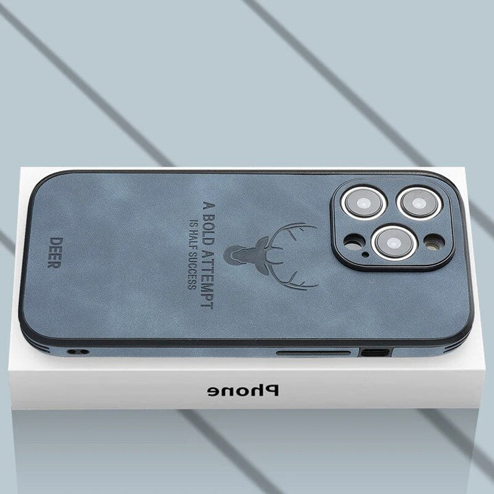 Blauw leren iPhone hoesje, van topkwaliteit, biedt uitzonderlijke schokbescherming.