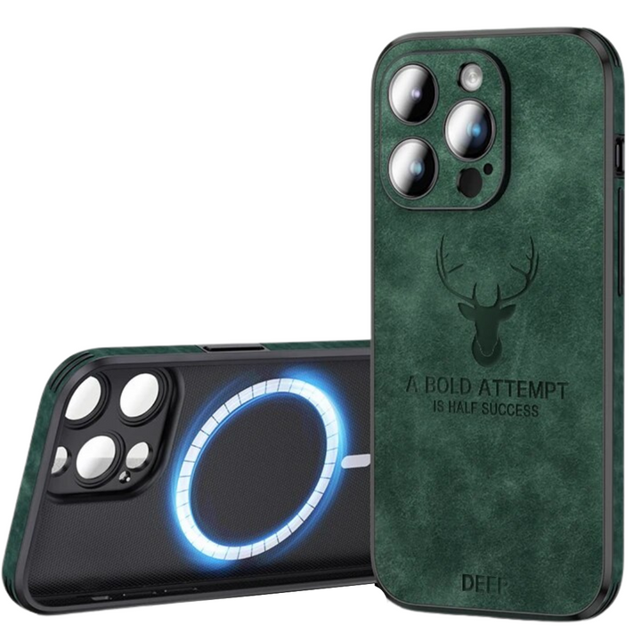 Zwart leren iPhone hoesje, minimalistisch en robuust, voor dagelijkse bescherming.