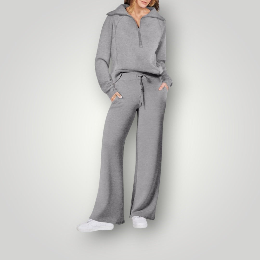 Luxe dames loungewear set van zacht materiaal. Ultiem comfort & tijdloze stijl voor ontspanning thuis.