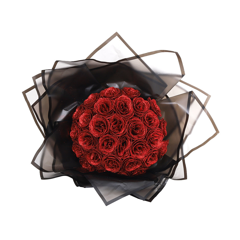 "Luxe glitter rozen boeket, eeuwige charme in rood, blauw, roze; tijdloze schoonheid zonder onderhoud. Perfect cadeau."