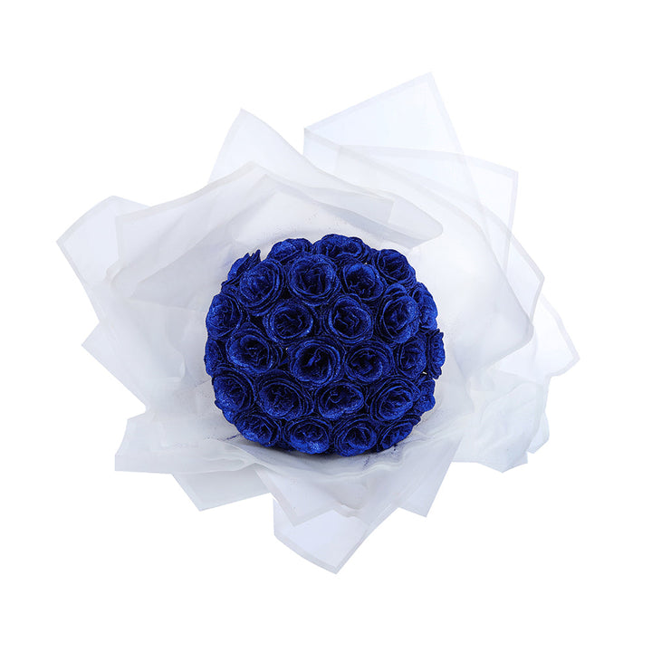 "Luxe glitter rozen boeket, eeuwige charme in rood, blauw, roze; tijdloze schoonheid zonder onderhoud. Perfect cadeau."