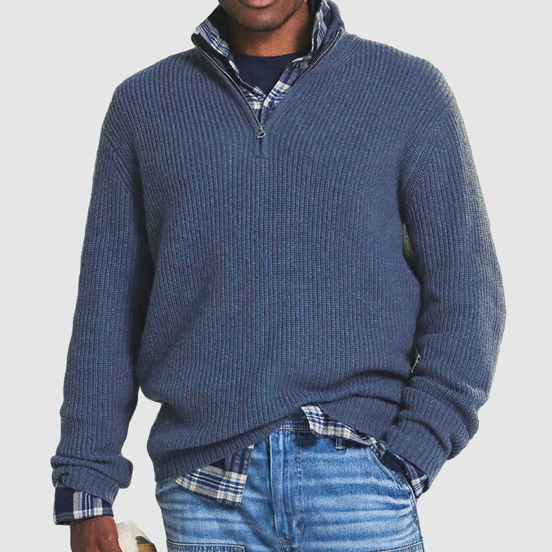 Warm heren trui met ritssluiting, perfect voor winterse laagjes. Stijlvolle en comfortabele herenmode.