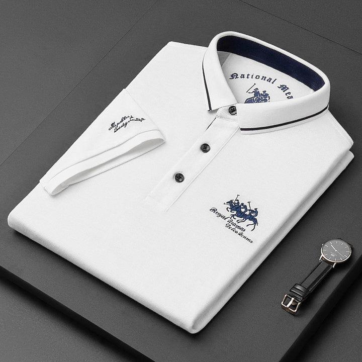 "Luxe katoenen poloshirt voor mannen, korte mouwen, elegante kleuren, klassieke knoopsluiting, tijdloze uitstraling."