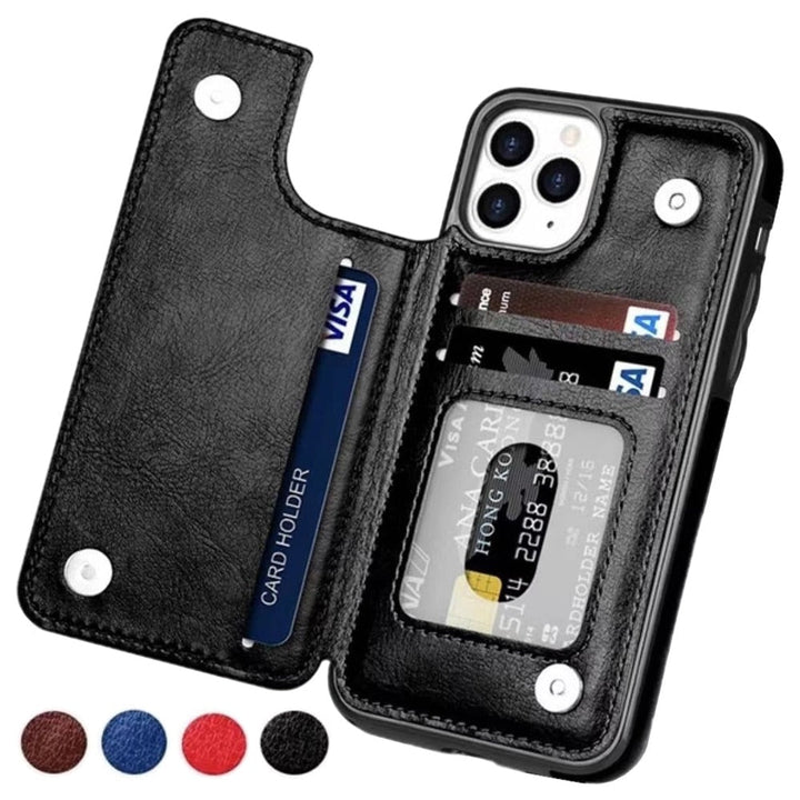 Luxe leren telefoonhoes met kaartvakken en sterke magnetische sluiting voor optimale bescherming.