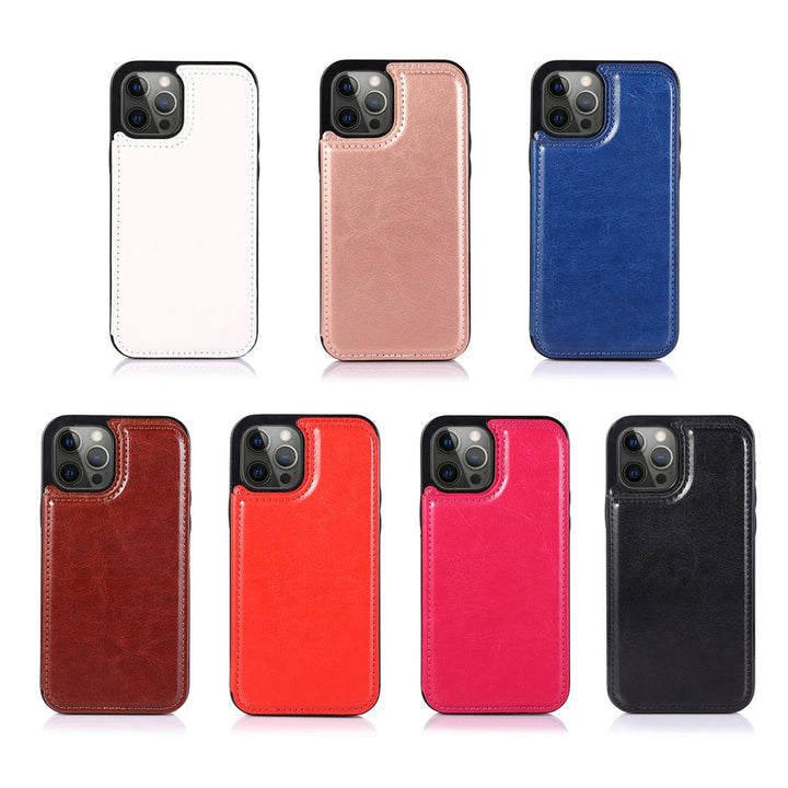 Multifunctionele leren telefoonhoes: portemonnee, pasjeshouder en bescherming met magneetsluiting.