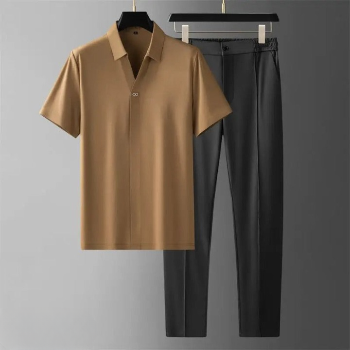 "Luxe tweedelige herenset, katoen-linnen, stijlvolle look, ademend en comfortabel, witte kleur, geschikt voor elke gelegenhei