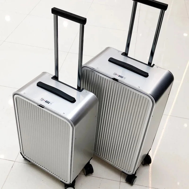 Luxe Valparaíso aluminium reiskoffer met harde schaal en soepele spinnerwielen, ideaal voor duurzaam reizen.