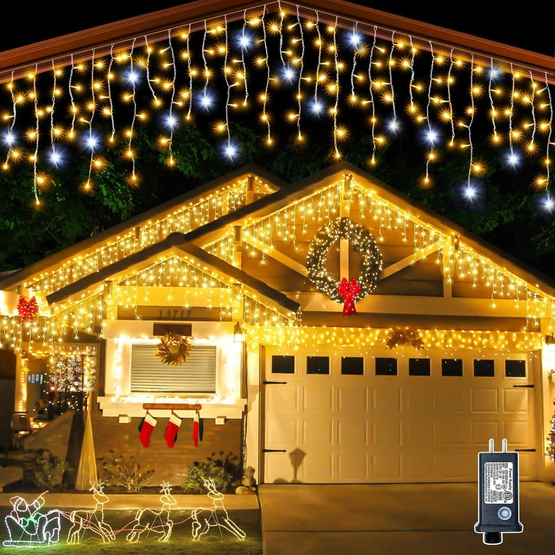 Magische kerst LED gordijnverlichting voor buiten, transparante draad, warm wit, 32m lang voor sfeervolle tuin.