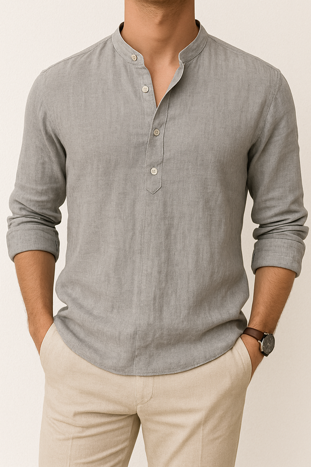 Stijlvol heren shirt met Henley kraag en comfortabele losse pasvorm, perfect voor zomerse casual mode.