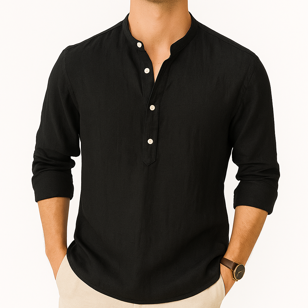 Luchtig heren Henley shirt in losse pasvorm, een comfortabele en stijlvolle keuze voor casual zomerkleding.