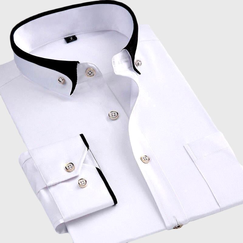 Elegant heren overhemd met lange mouwen en nette vouwkraag, ideaal voor kantoor of formele gelegenheden.