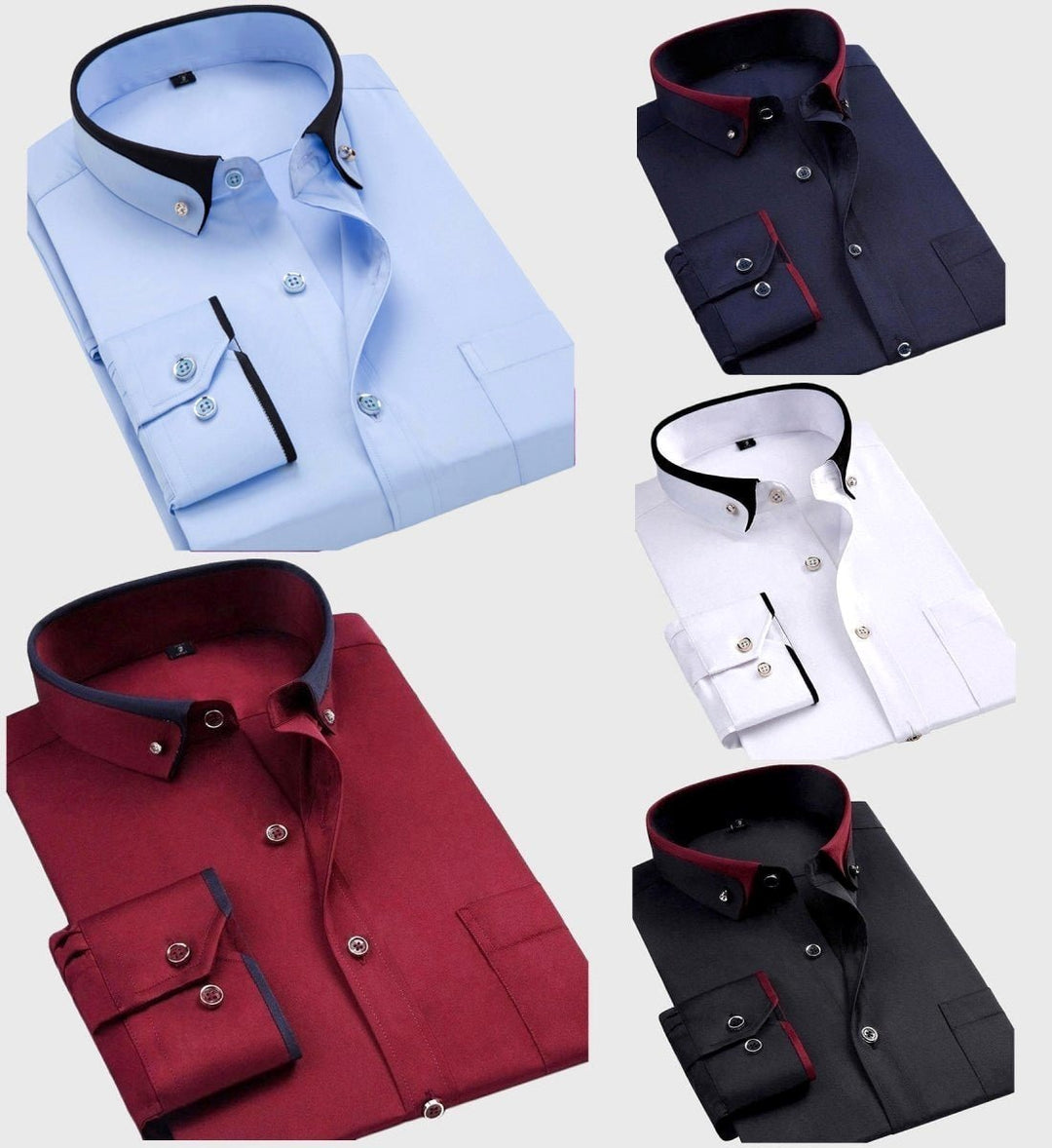 Formeel herenmode: overhemd met lange mouwen en strakke vouwkraag. Comfortabel en elegant voor elke professionele setting.