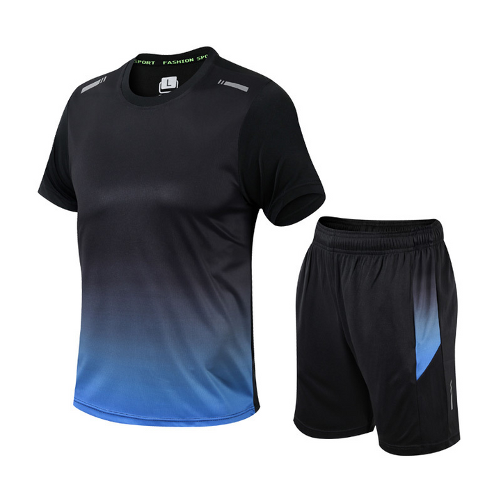 Man in elastisch trainingspak voor fitness, workout of joggen. Comfortabele heren sportset voor elke training.