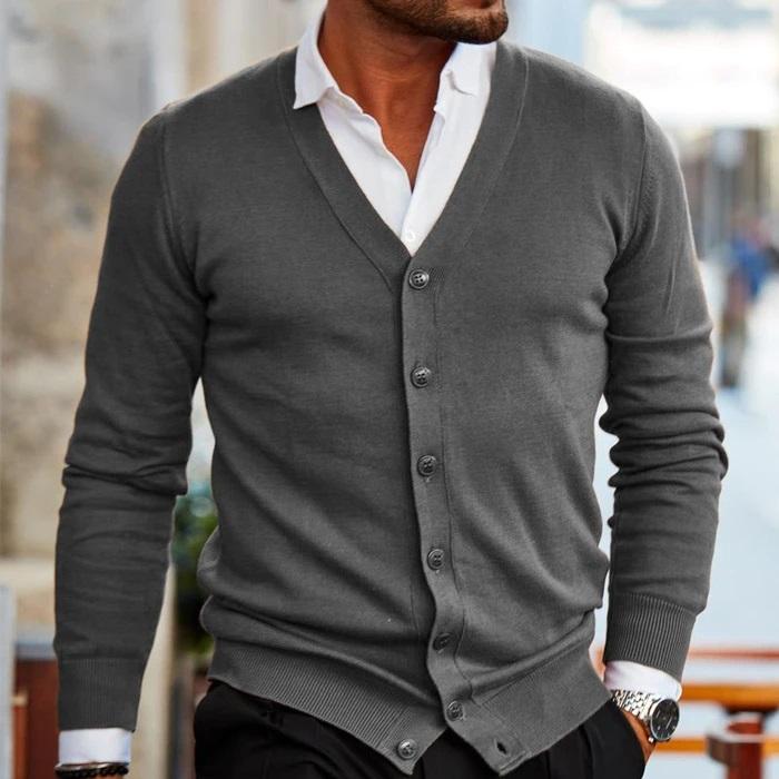 Donkerblauw herenvest, klassieke en comfortabele cardigan, ideaal voor een stijlvolle, veelzijdige winterlook.