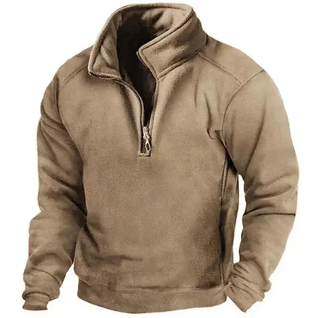 Comfortabele heren trui met halve rits en hoge kraag, perfect voor outdoor en veelzijdige winterkleding.