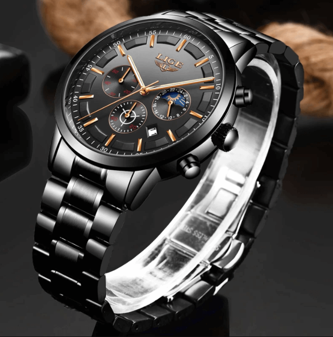 "Militair zwart stalen horloge, waterdicht, met roestvrijstalen band en krasbestendig glas, voor mannen."