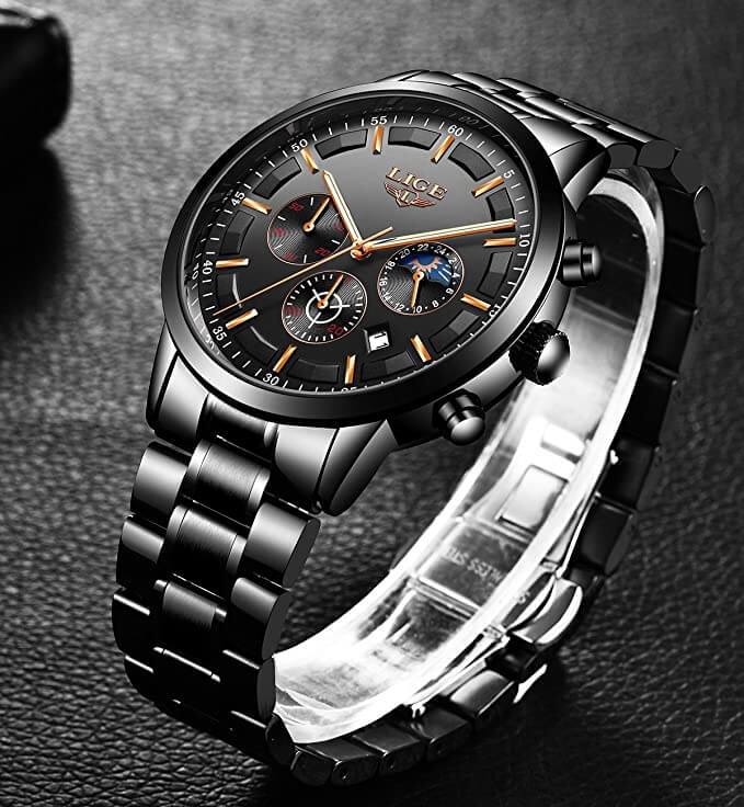 "Militair zwart stalen horloge, waterdicht, met roestvrijstalen band en krasbestendig glas, voor mannen."