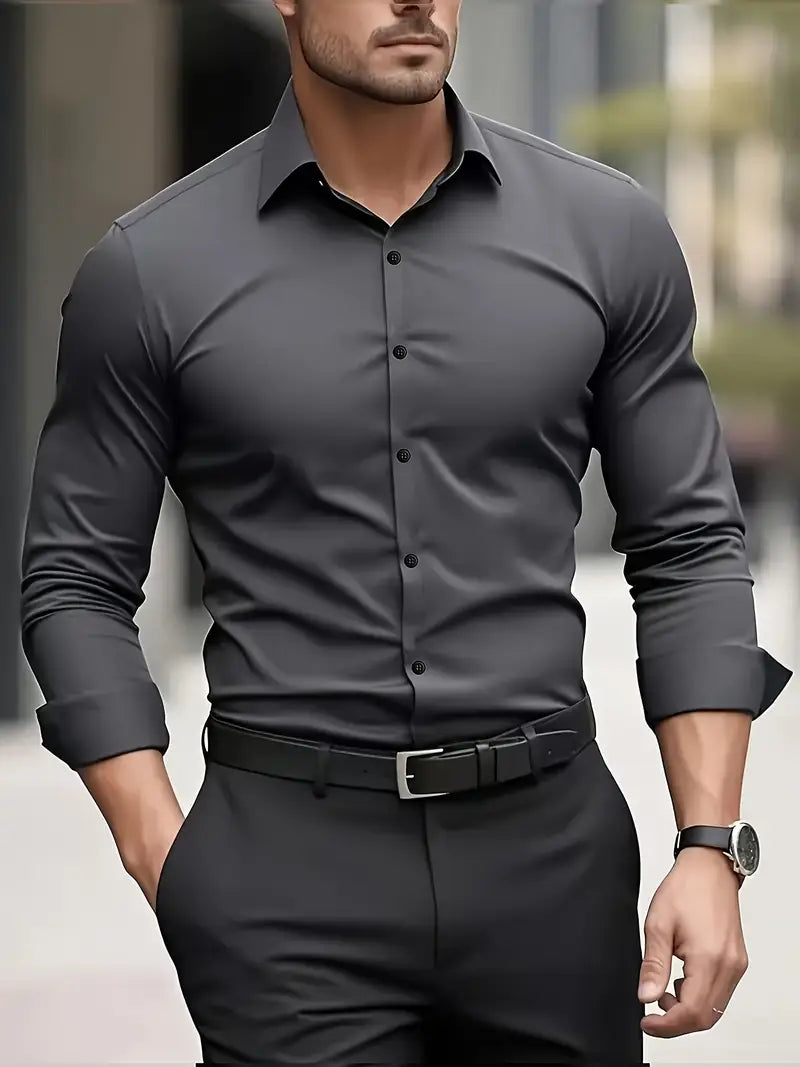Casual & formeel heren overhemd, lange mouwen. Ademend, strijkvrij en in een moderne, slanke pasvorm.