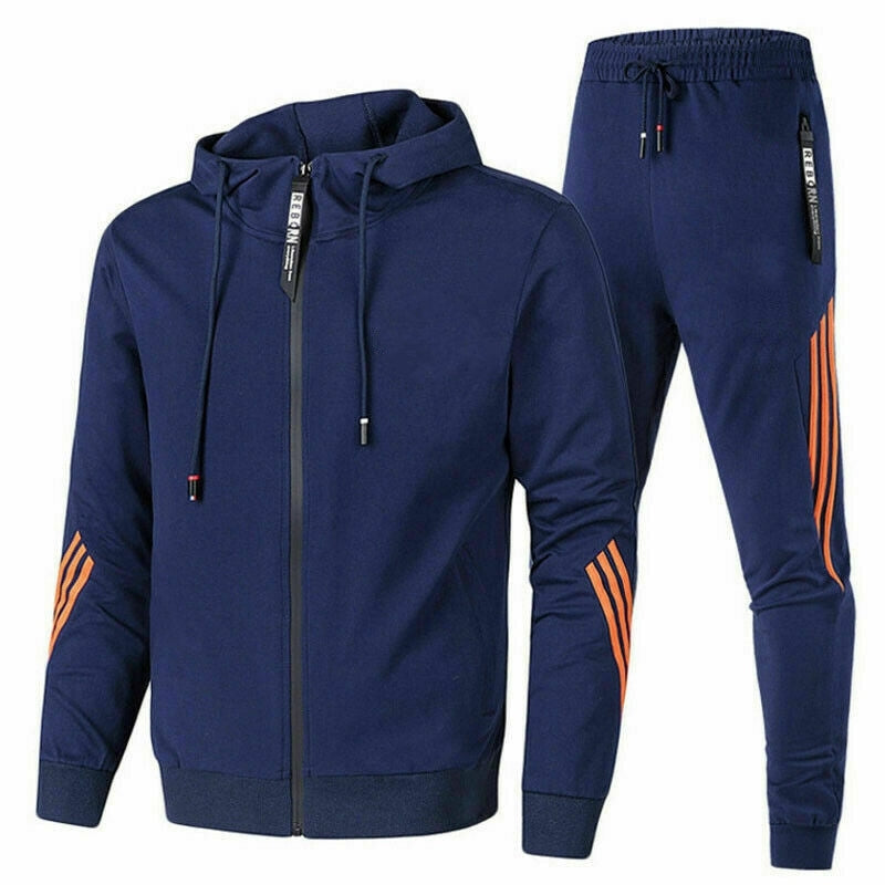 Modern heren trainingspak met comfortabele hoodie en joggingbroek, ideaal voor sport & vrije tijd.
