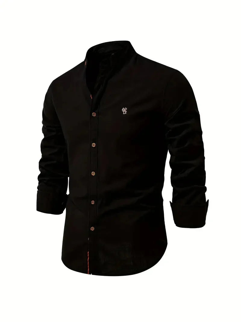 Herenshirt met lange mouwen en unieke opstaande kraag, voor een onderscheidende stijl.