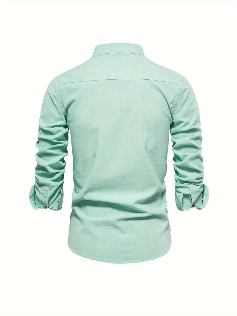 Veelzijdig herenshirt met lange mouwen en opstaande kraag, ideaal voor elke gelegenheid.