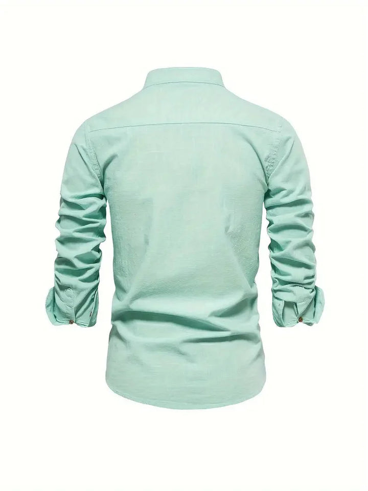 Veelzijdig herenshirt met lange mouwen en opstaande kraag, ideaal voor elke gelegenheid.