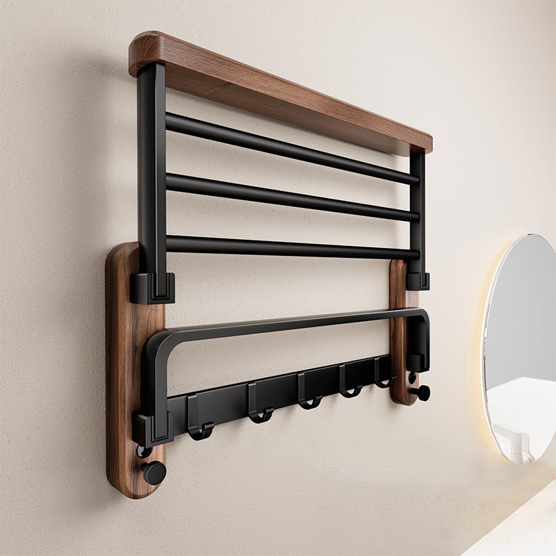 Modern wandgemonteerd handdoekrek met strak design, gemaakt van duurzaam hout, ideaal voor een georganiseerde badkamer.