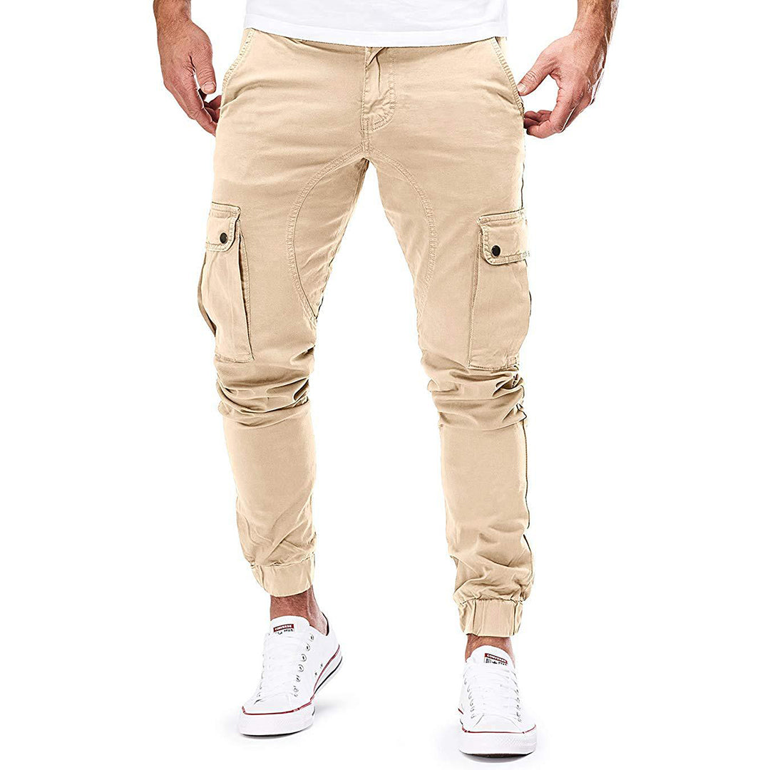 "Moderne heren cargo broek met elastische taille, praktische zakken en ademend materiaal voor stijl en comfort."