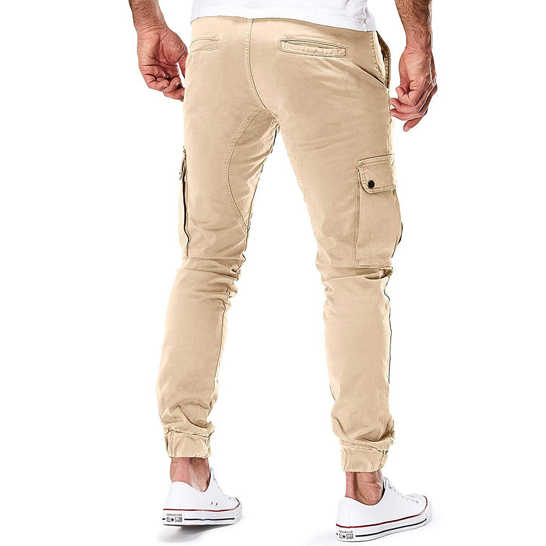 "Moderne heren cargo broek met elastische taille, praktische zakken en ademend materiaal voor stijl en comfort."