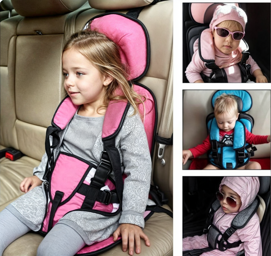 Moderne kinder autostoel met vijfpuntsgordel en ademende stof, ideaal voor comfort en veiligheid tijdens reizen.