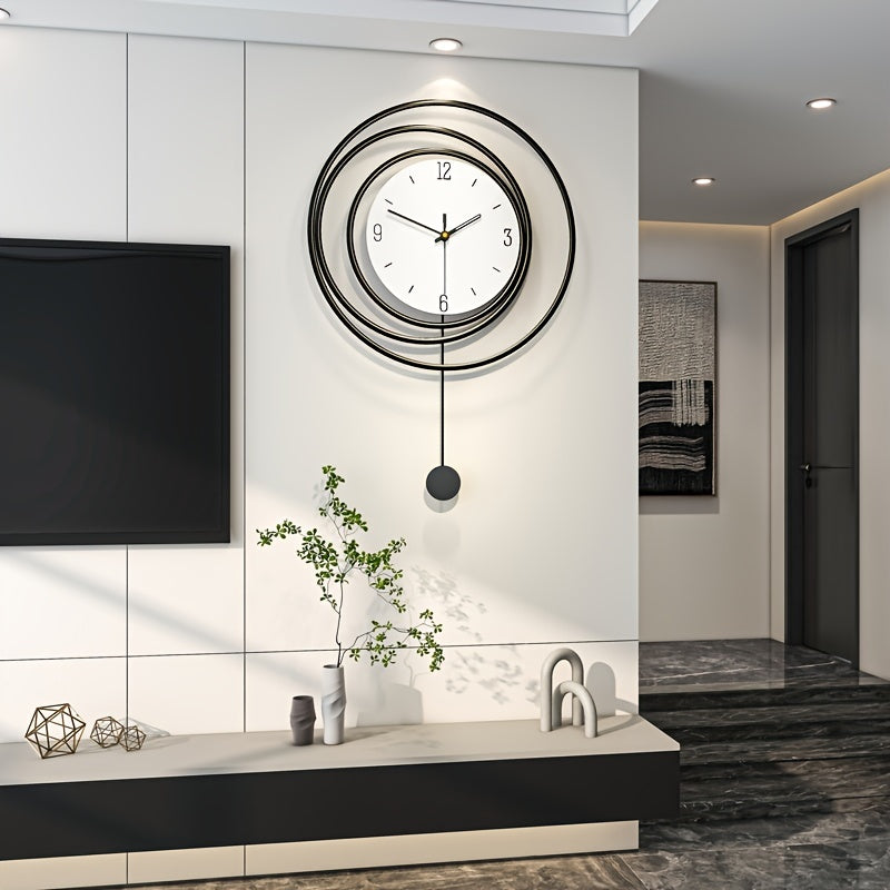 "Moderne minimalistische metalen wandklok, strakke vorm met stille werking, ideaal voor moderne interieurs, 72x45 cm."