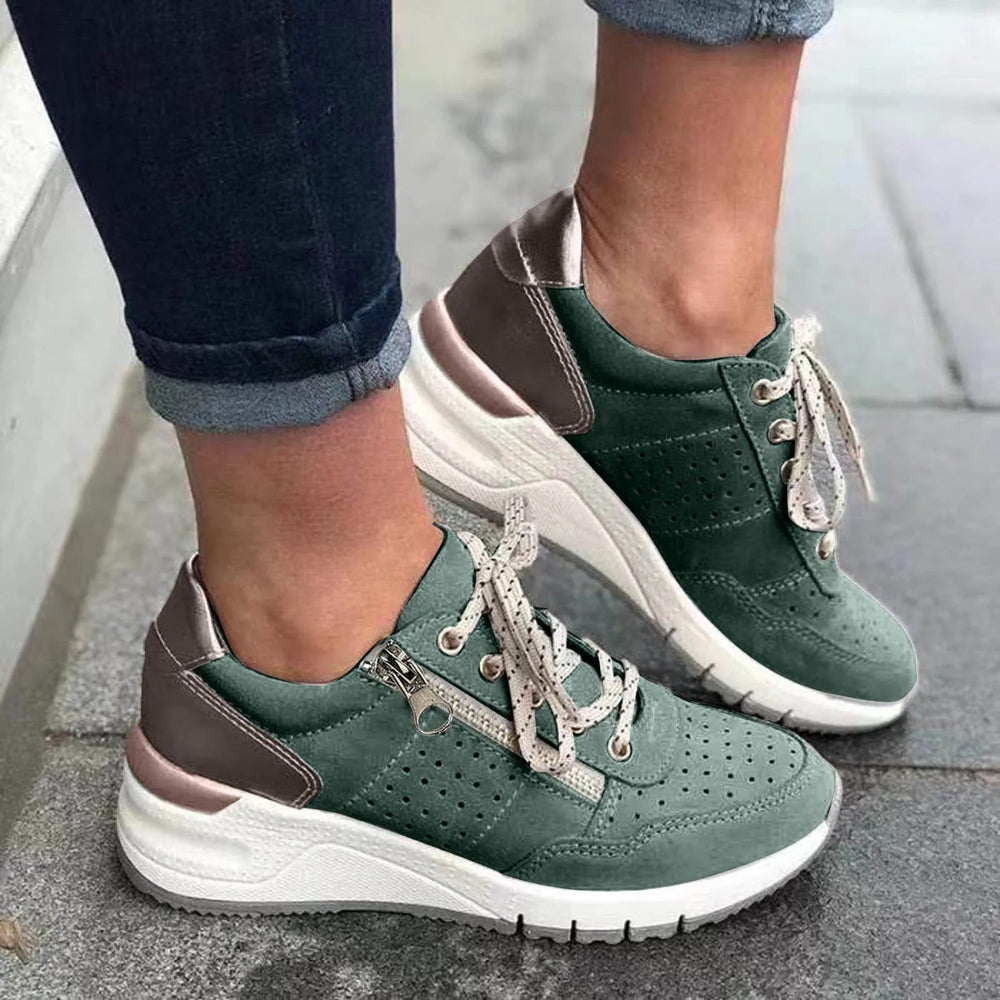 "Modieuze dames sneakers met dikke zool, lichtgewicht ontwerp en verstelbare vetersluiting in trendy kleuren."